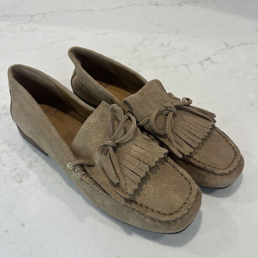 Donald Pliner Shoes 5.5 M Breezy‎ Loafer Metallic Taupe Suede Comfort Casual